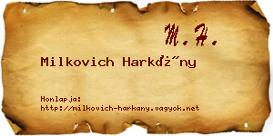 Milkovich Harkány névjegykártya